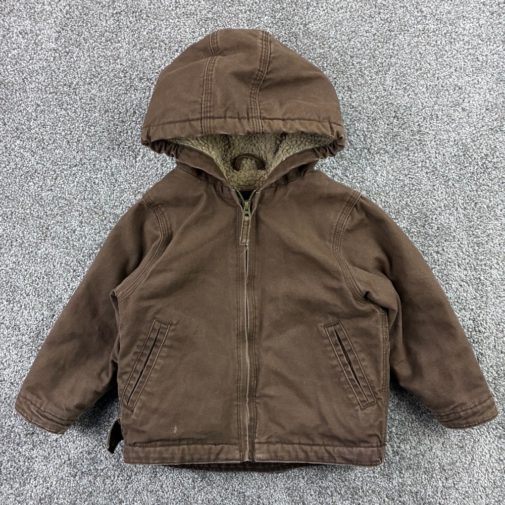 Blue Mountain Hooded Jacket Kids Toddler 4t Brown Heavy Canvas Zip Insulated